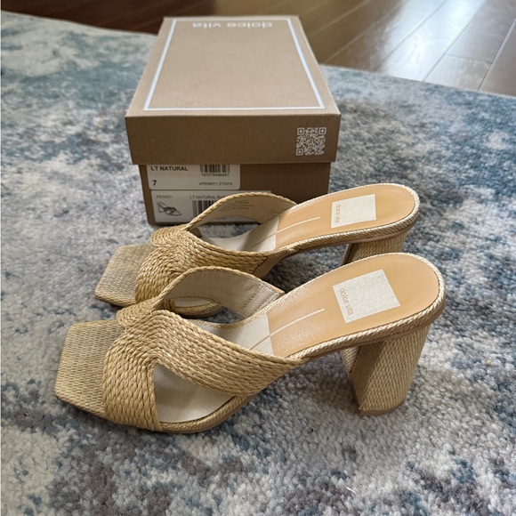 Dolce Vita Cream Woven Heeled Mules - Picture 5 of 9